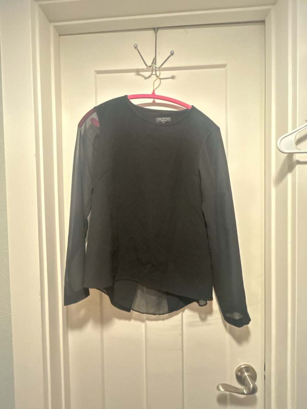 Rag & Bone Blouse Size XXS Black Sheer Long Sleeve Silk Panel Top
